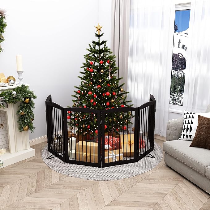 Freestanding Pet Gate for Dogs, Indoor Wooden Foldable Dog Gate for House - Image 2