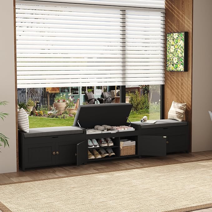 HOMEFORT 30" Shoe Bench with Lift Top Storage, Entryway Bench with Cushioned - Image 4