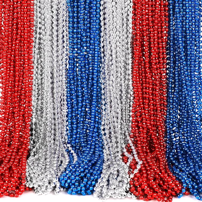Moon Boat 4th of July Accessories Necklaces: Blue White and Red Beads Bulk by MoonBoat