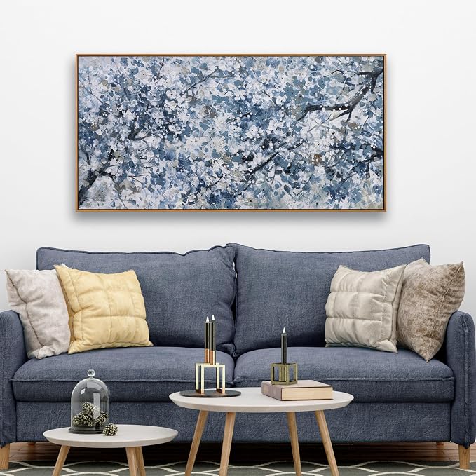 Canvas Wall Art Oil Painting Dark Blue And White Abstract Flower Tree Plants - Image 6