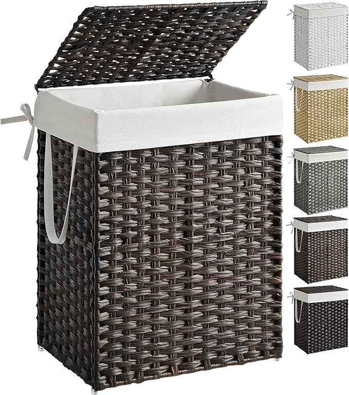 SONGMICS Laundry Hamper with Lid, 23.8 Gallon Synthetic Rattan Clothes Laundry