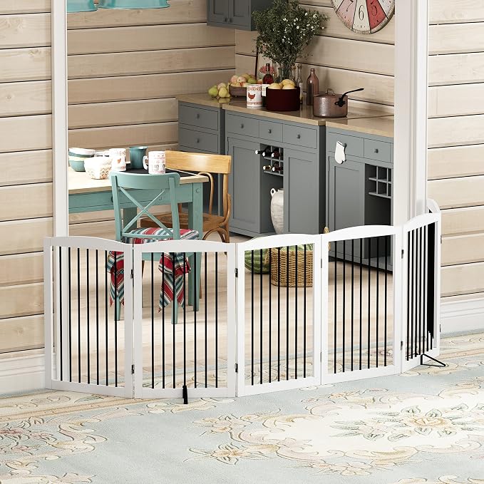 Freestanding Pet Gate for Dogs, Indoor Wooden Foldable Dog Gate for House - Image 8