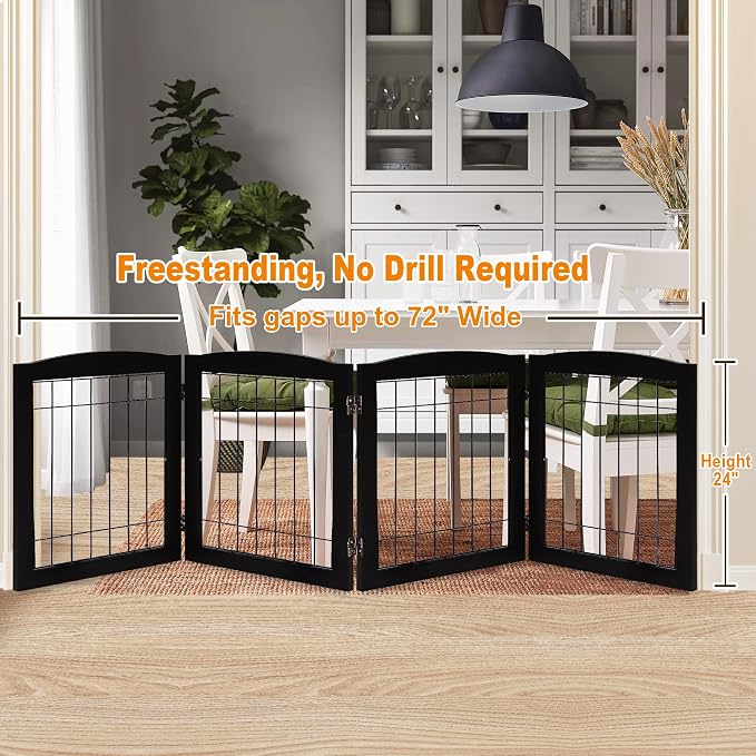 LZRS 4-Panel Extra-Wide Wooden Freestanding Dog Gate: Foldable Solid Wood and - Image 2