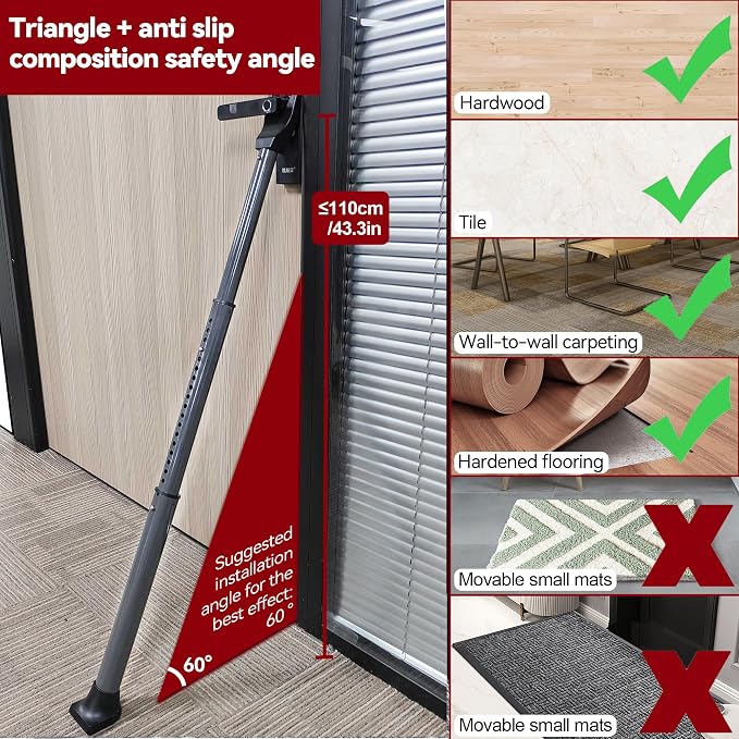 AceMining Upgraded Door Security Bar & Sliding Patio Bar, Heavy Duty Stoppers - Image 6