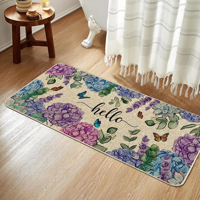 Welcome Spring Door Mat Hydrangea Flowers Floral Doormat Indoor Outdoor - Image 4