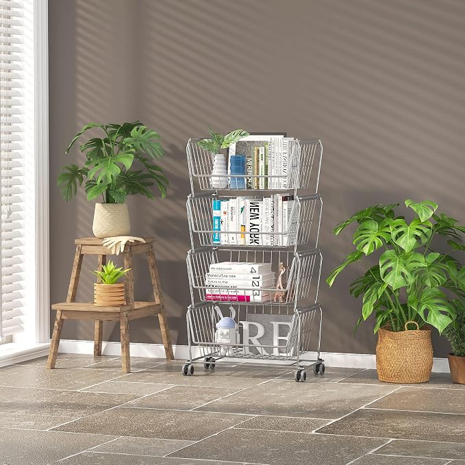 PUSDON 4-Tier Stackable Metal Storage Baskets, Anti-Rust Fruit Vegetable Rack - Image 2