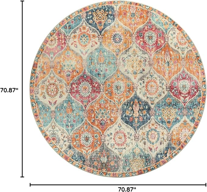 Lahome Moroccan Trellis Washable Round Area Rug, Soft Round Rugs 6ft Ultra-Thin - Image 2
