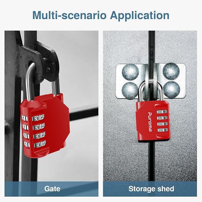 Puroma 4 Pack Combination Lock for Locker 4 Digit Outdoor Waterproof Padlock - Image 6