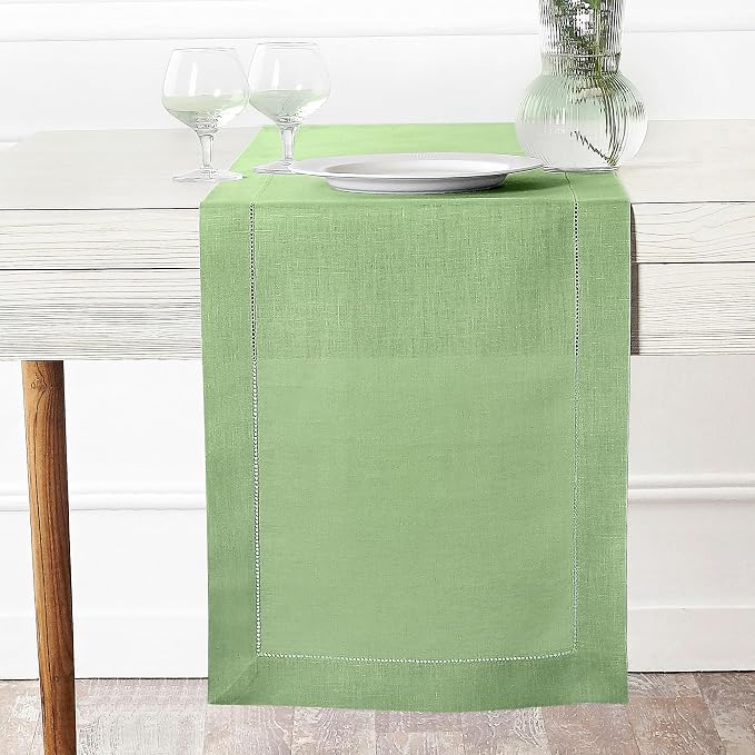 D'Moksha Homes Linen Sage Green Table Runner 72 Inches Long by DMokshaHomes
