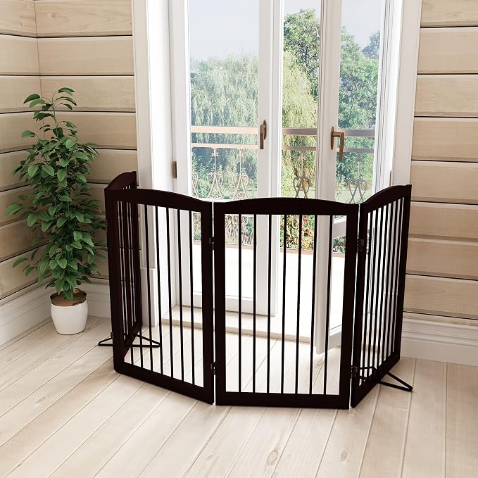 Freestanding Pet Gate for Dogs, Indoor Wooden Foldable Dog Gate for House - Image 7