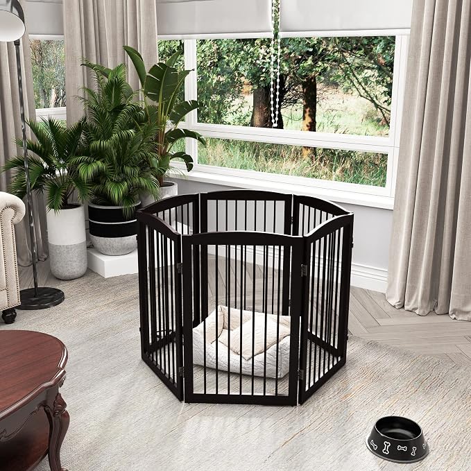 Freestanding Pet Gate for Dogs, Indoor Wooden Foldable Dog Gate for House - Image 7
