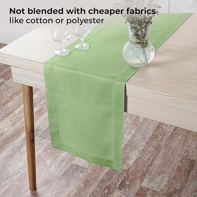 D'Moksha Homes Linen Sage Green Table Runner 72 Inches Long - Image 4