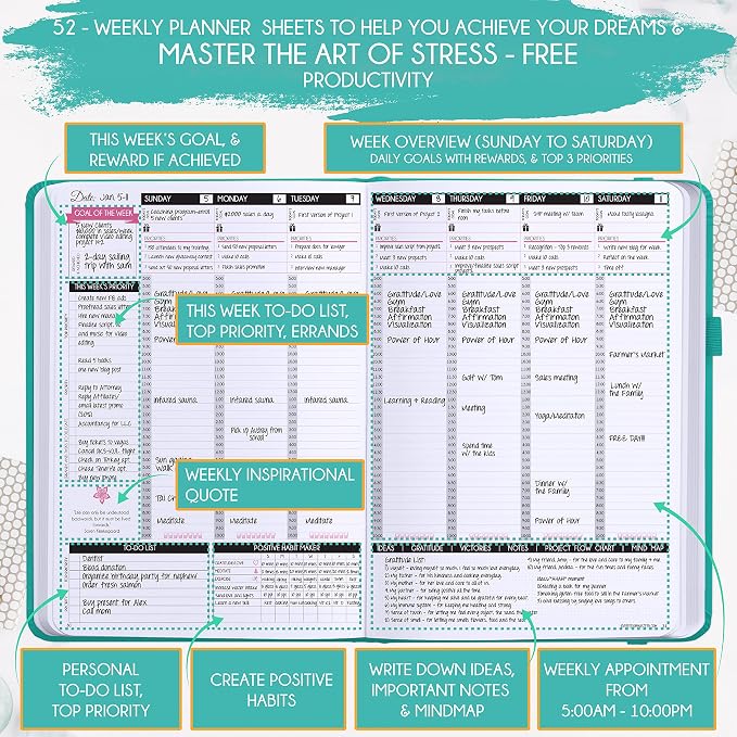 Law of Attraction Planner – Undated Hourly, Weekly & Monthly Goal Setting - Image 3