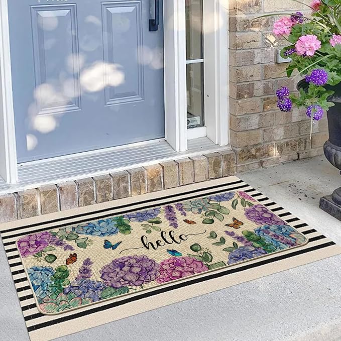 Welcome Spring Door Mat Hydrangea Flowers Floral Doormat Indoor Outdoor - Image 5
