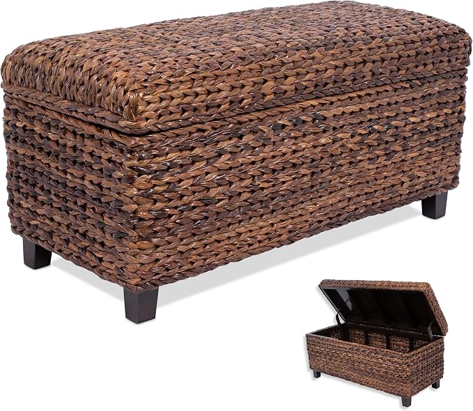 BIRDROCK HOME Abaca Storage Bench – Hand-Woven Wicker Entryway Bench w/Lift-Top by BIRDROCKHOME