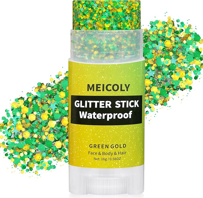 MEICOLY Gold and Green Face Glitter Stick, Hair Glitter Stick by MEICOLY
