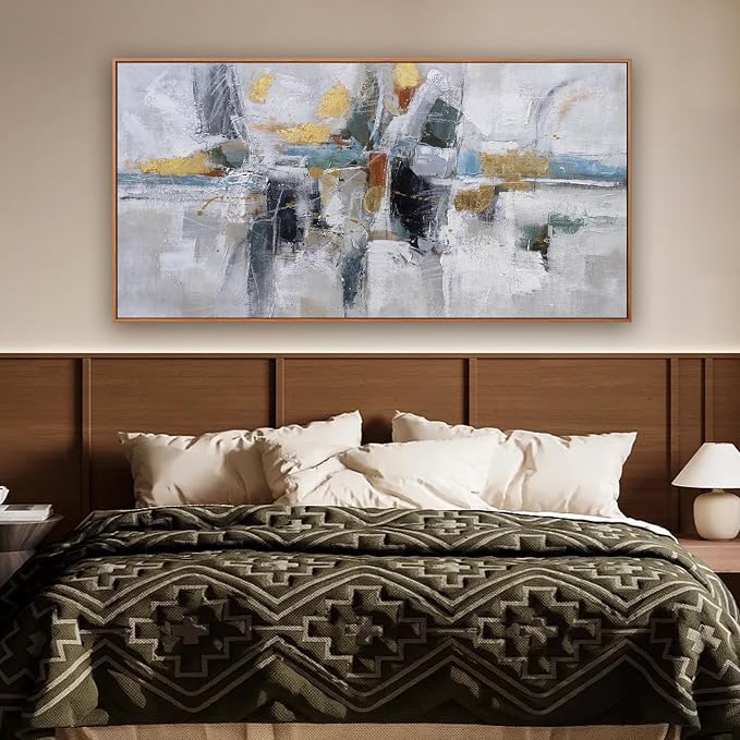 Teal Gold Wall Art Abstract Painting Wall Decor Living Room Modern 24"X 48" - Image 2