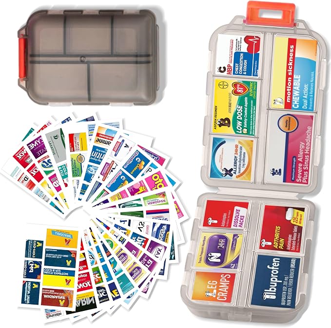 Pill Organizer with Medicine Labels Travel Daily Pill Container Mini Medication by iouwei