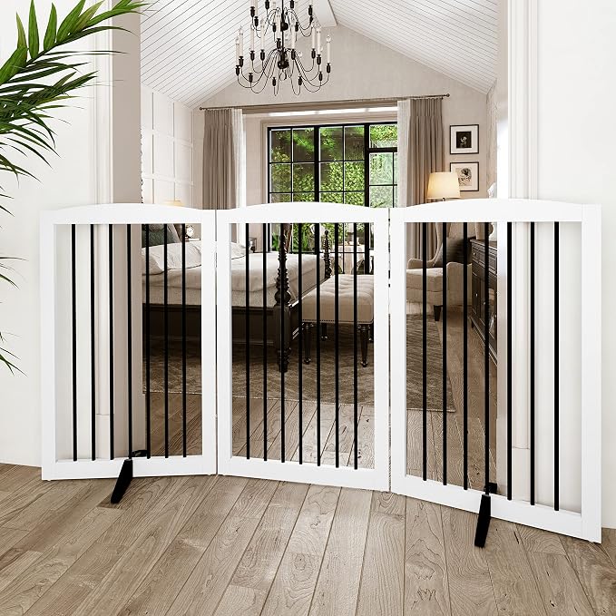 Freestanding Pet Gate for Dogs, Foldable Wooden Dog Gate for House Indoor - Image 7