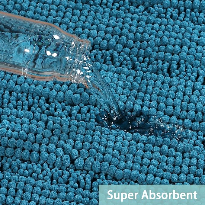 Turquoize Non-Slip Bath Mat Oversize Bathroom Rug Shag Shower Mat Ultra Soft & - Image 5