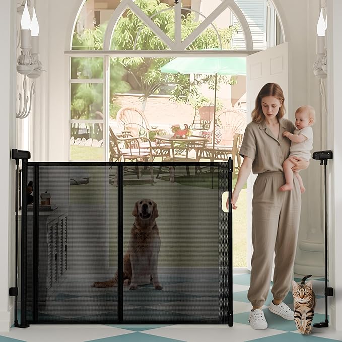 Retractable Baby Gates for Stairs, Child Safety Gates Mesh Gate by LUVCOO