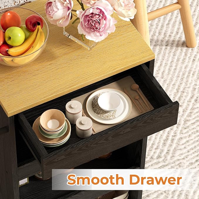 IRONCK Wood Storage Cart 15.8" W, 4 Tier Rolling Kitchen Cart on Wheels - Image 5