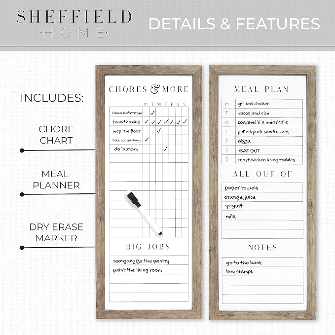 Sheffield Home Set of Two Family Planner Dry Erase Boards Featuring, Chore Chart - Field & Grace