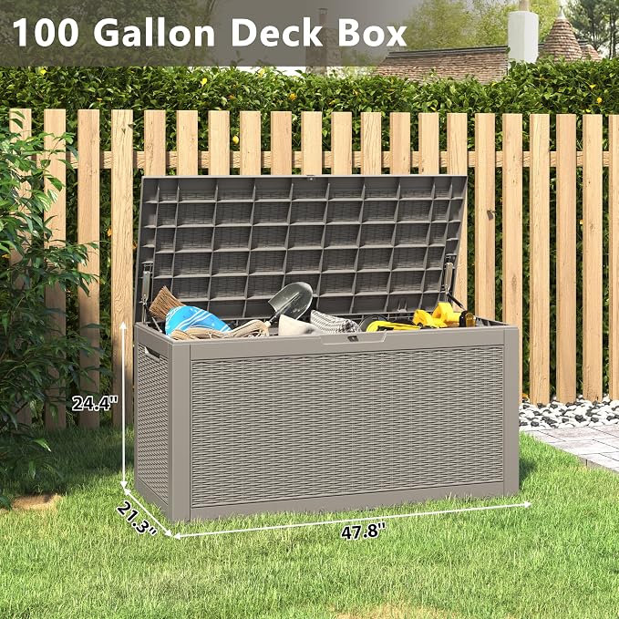 NUNU LAB 102 Gallon Large Waterproof Resin Deck Box, Lockable Outdoor Storage - Image 2
