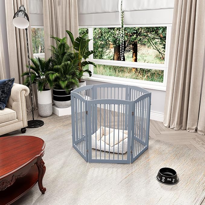 Freestanding Pet Gate for Dogs, Indoor Wooden Foldable Dog Gate for House - Image 5