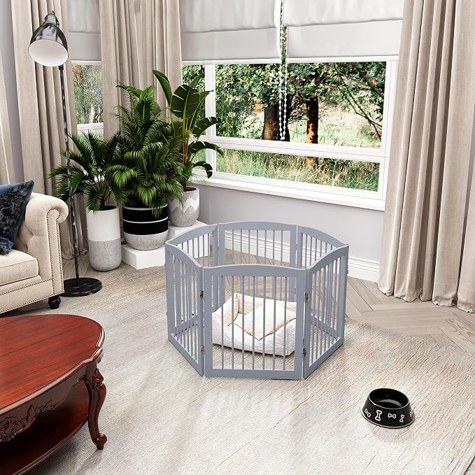 Freestanding Pet Gate for Dogs, Foldable Wooden Dog Gate for House, Extra Wide - Image 2